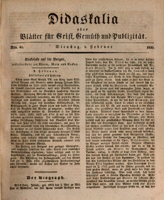 Didaskalia oder Blätter für Geist, Gemüth und Publizität (Didaskalia) Dienstag 9. Februar 1830