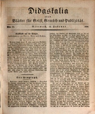Didaskalia oder Blätter für Geist, Gemüth und Publizität (Didaskalia) Mittwoch 24. Februar 1830
