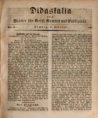 Didaskalia oder Blätter für Geist, Gemüth und Publizität (Didaskalia) Samstag 27. Februar 1830