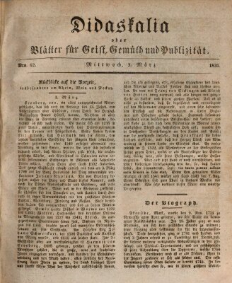 Didaskalia oder Blätter für Geist, Gemüth und Publizität (Didaskalia) Mittwoch 3. März 1830