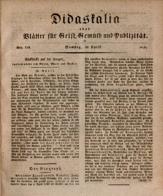 Didaskalia oder Blätter für Geist, Gemüth und Publizität (Didaskalia) Samstag 24. April 1830
