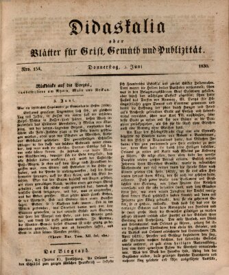 Didaskalia oder Blätter für Geist, Gemüth und Publizität (Didaskalia) Donnerstag 3. Juni 1830