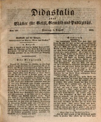 Didaskalia oder Blätter für Geist, Gemüth und Publizität (Didaskalia) Freitag 6. August 1830