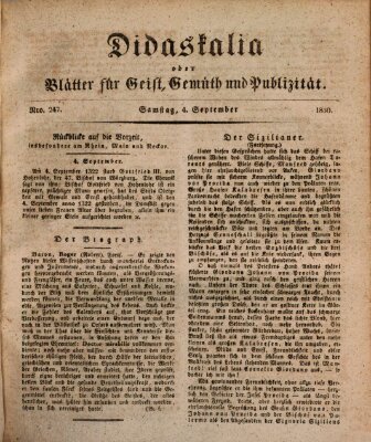 Didaskalia oder Blätter für Geist, Gemüth und Publizität (Didaskalia) Samstag 4. September 1830