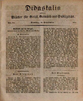 Didaskalia oder Blätter für Geist, Gemüth und Publizität (Didaskalia) Samstag 18. September 1830