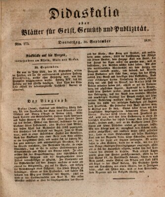 Didaskalia oder Blätter für Geist, Gemüth und Publizität (Didaskalia) Donnerstag 30. September 1830