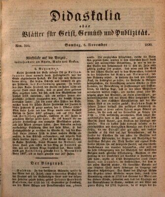 Didaskalia oder Blätter für Geist, Gemüth und Publizität (Didaskalia) Samstag 6. November 1830