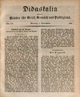 Didaskalia oder Blätter für Geist, Gemüth und Publizität (Didaskalia) Montag 8. November 1830