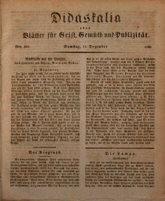 Didaskalia oder Blätter für Geist, Gemüth und Publizität (Didaskalia) Samstag 11. Dezember 1830