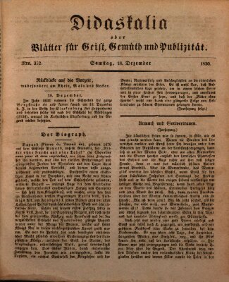Didaskalia oder Blätter für Geist, Gemüth und Publizität (Didaskalia) Samstag 18. Dezember 1830