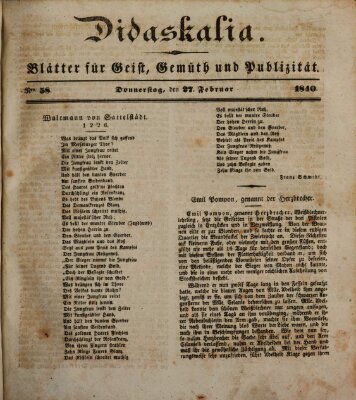 Didaskalia Donnerstag 27. Februar 1840