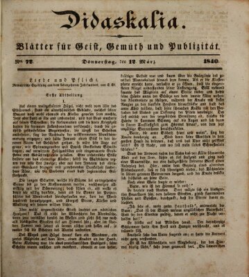 Didaskalia Donnerstag 12. März 1840