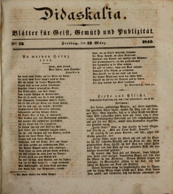 Didaskalia Freitag 13. März 1840
