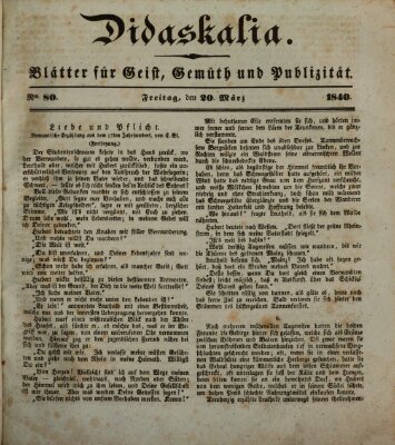 Didaskalia Freitag 20. März 1840