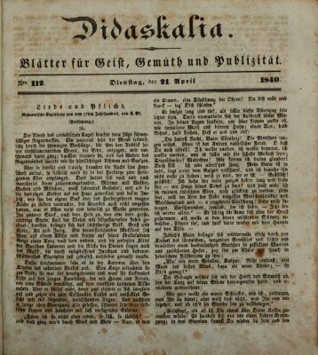 Didaskalia Dienstag 21. April 1840