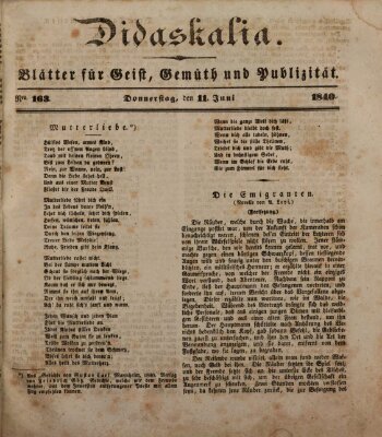 Didaskalia Donnerstag 11. Juni 1840
