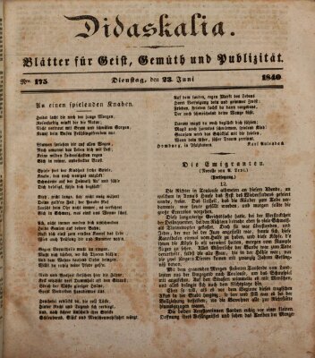 Didaskalia Dienstag 23. Juni 1840