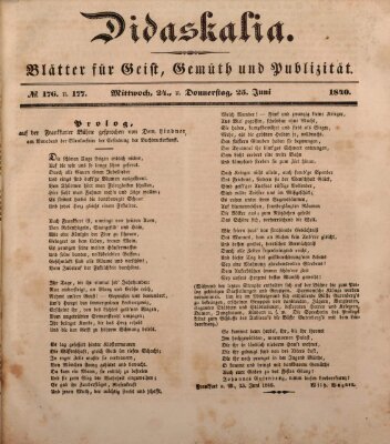Didaskalia Donnerstag 25. Juni 1840