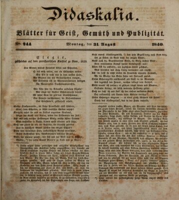 Didaskalia Montag 31. August 1840