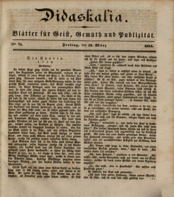 Didaskalia Freitag 12. März 1841
