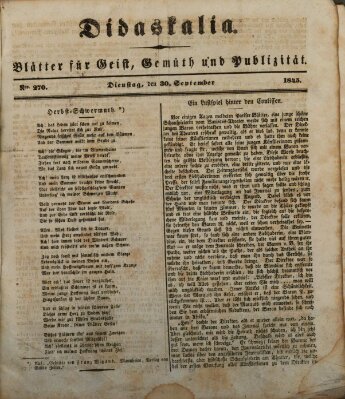 Didaskalia Dienstag 30. September 1845