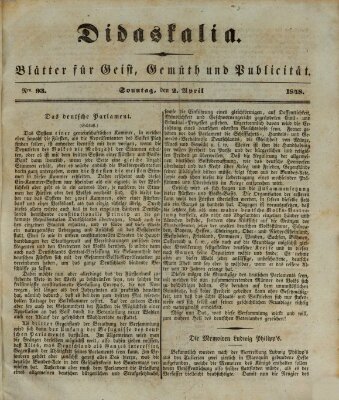 Didaskalia Sonntag 2. April 1848