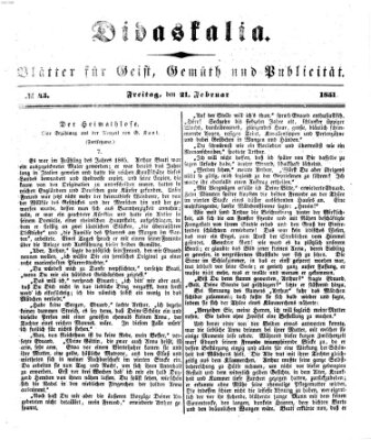 Didaskalia Freitag 21. Februar 1851
