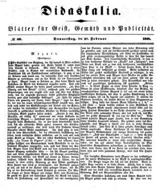 Didaskalia Donnerstag 27. Februar 1851
