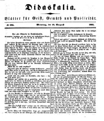Didaskalia Montag 18. August 1851
