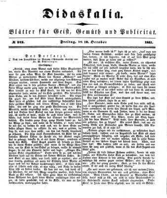Didaskalia Freitag 10. Oktober 1851