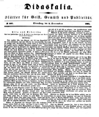 Didaskalia Dienstag 2. Dezember 1851