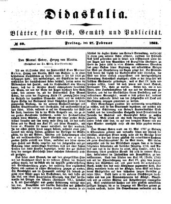 Didaskalia Freitag 27. Februar 1852