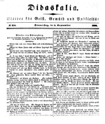 Didaskalia Donnerstag 9. September 1852