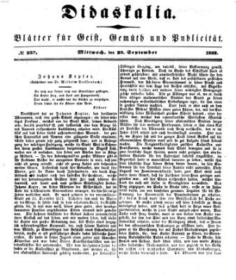 Didaskalia Mittwoch 29. September 1852
