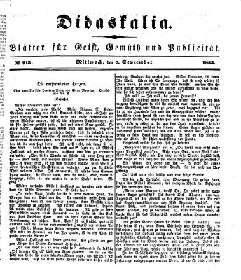 Didaskalia Mittwoch 7. September 1853