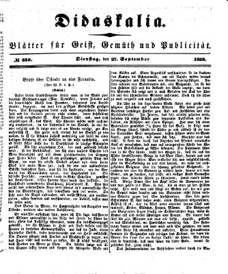 Didaskalia Dienstag 27. September 1853