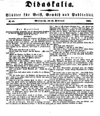 Didaskalia Mittwoch 15. Februar 1854
