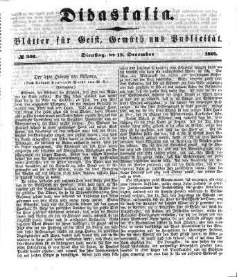 Didaskalia Dienstag 19. Dezember 1854