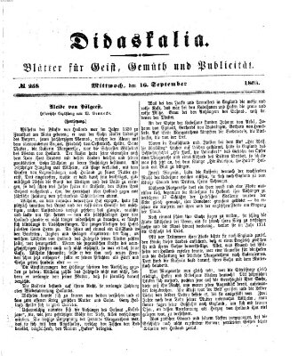 Didaskalia Mittwoch 16. September 1868