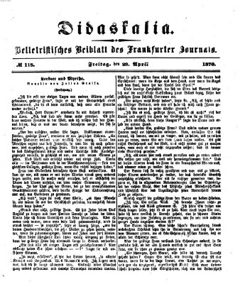 Didaskalia Freitag 29. April 1870