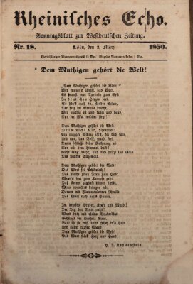 Rheinisches Echo Sonntag 3. März 1850