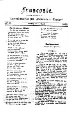 Franconia (Schweinfurter Anzeiger) Samstag 27. August 1870