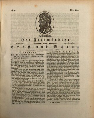 Der Freimüthige oder Ernst und Scherz (Der Freimüthige oder Unterhaltungsblatt für gebildete, unbefangene Leser) Samstag 3. November 1804