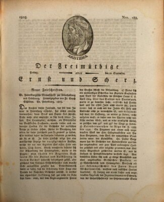 Der Freimüthige oder Ernst und Scherz (Der Freimüthige oder Unterhaltungsblatt für gebildete, unbefangene Leser) Freitag 20. September 1805