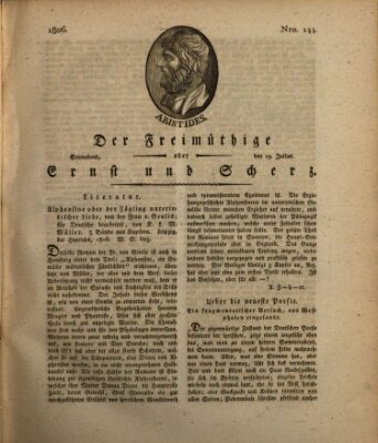 Der Freimüthige oder Ernst und Scherz (Der Freimüthige oder Unterhaltungsblatt für gebildete, unbefangene Leser) Samstag 19. Juli 1806
