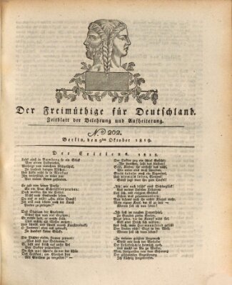 Der Freimüthige für Deutschland Samstag 9. Oktober 1819
