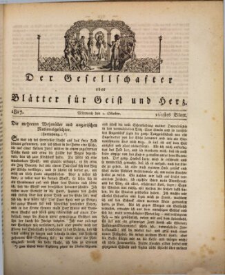 Der Gesellschafter oder Blätter für Geist und Herz Mittwoch 1. Oktober 1817