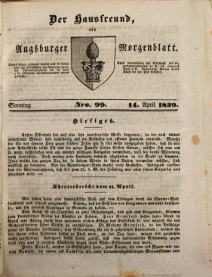 Der Hausfreund Sonntag 14. April 1839