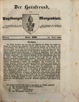 Der Hausfreund Montag 15. April 1839