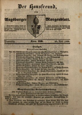 Der Hausfreund Donnerstag 25. April 1839